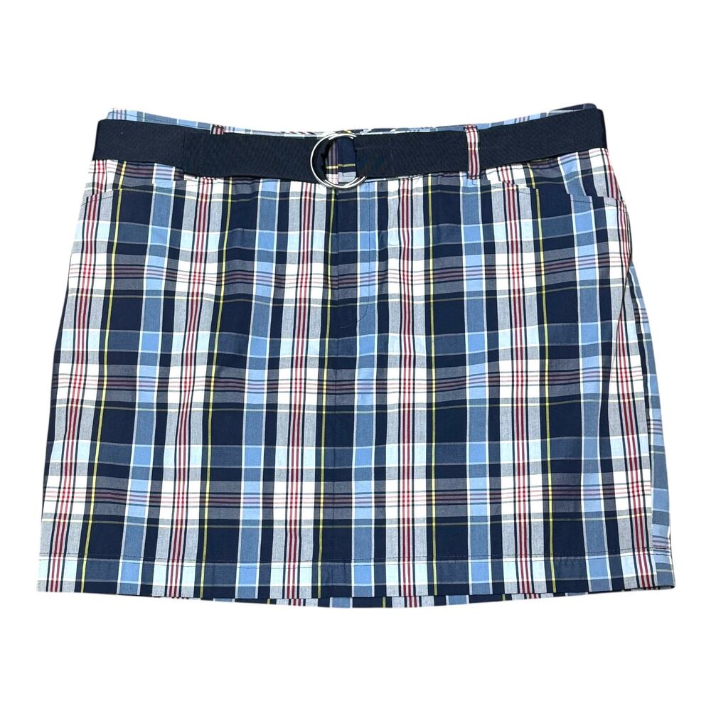 Ralph Lauren Chaps Plaid Skirt Belted Red White Blue Yellow 16